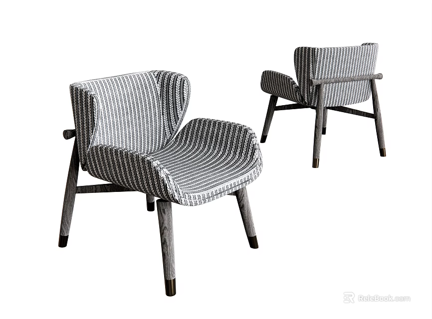 Modern Leisure Chair With Striped Fabric And Wooden Frame For Living Room 3d model 