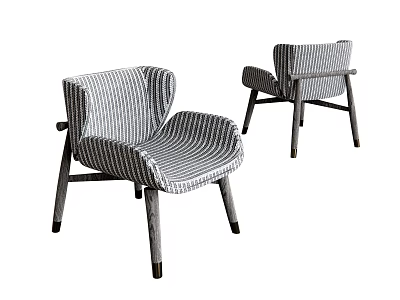 Modern Leisure Chair With Striped Fabric And Wooden Frame For Living Room 3d model