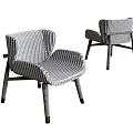 Modern Leisure Chair With Striped Fabric And Wooden Frame For Living Room