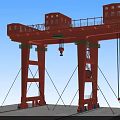 Red Industrial Gantry Crane With Pillars Beam Control Cabins Hoist Support Cables And Platform