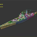 Detailed 3D Model of Battleship With Deck Turrets and Masts