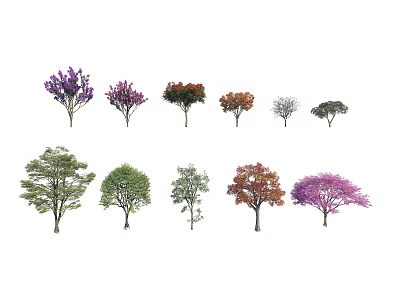 Different Types Of Colorful Trees For Garden Landscape And Decoration 3d model