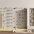 Playroom With Colorful Climbing Holds Wooden Frame Bookcase Soft Mat And Stuffed Toys