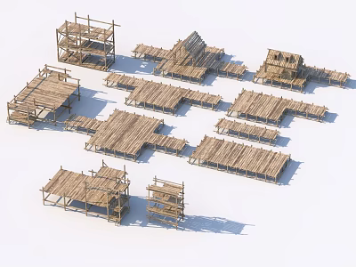 Wooden Scene Construction Components With Various Frames Planks Used For Building Scenic Setups 3d model