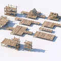 Wooden Scene Construction Components With Various Frames Planks Used For Building Scenic Setups 3d model