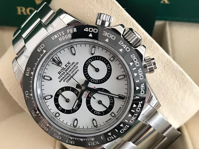 Rolex Oyster Perpetual Watch With White Dial And Black Sub Dials Silver Metal Bracelet 3d model