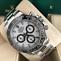 Rolex Oyster Perpetual Watch With White Dial And Black Sub Dials Silver Metal Bracelet