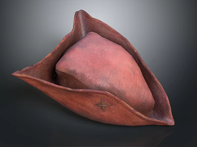 Vintage Reddish Brown Leather Hat Featuring Triangular Design And Cross Stitching Detail 3d model