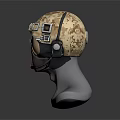 Tactical Helmet With Goggles Headset And Camouflage Surface On Mannequin Head