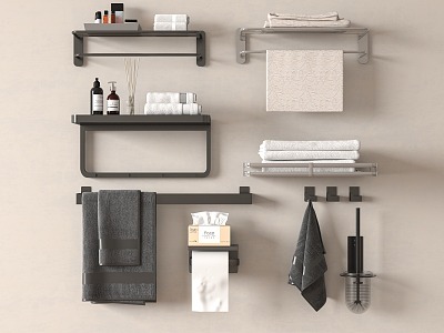 Modern Bathroom Small Towel Rack Towel Bar Triangle Basket Toilet Paper Box Toilet Brush 3d model