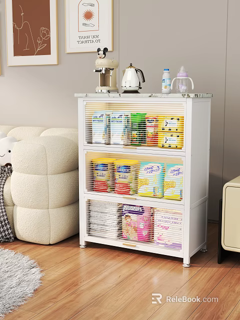 White Bookcase With Multiple Shelves Storing Various Items In Cozy Home Living Area 3d model 