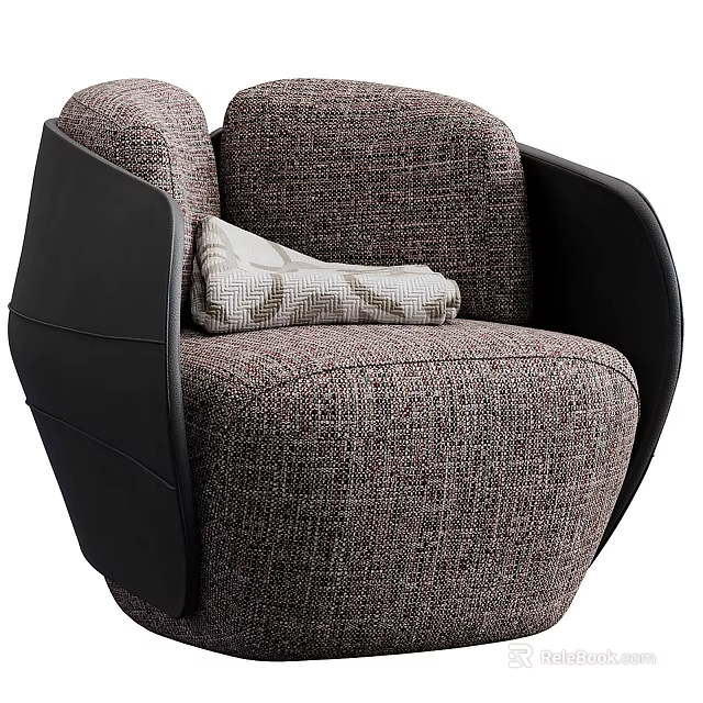 Modern Textured Fabric Accent Chair With Black Armrests And Minimalist Design 3d model 