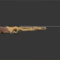 Ornate Luxury Decorated Rifle With Golden Carvings And Red Accent Details