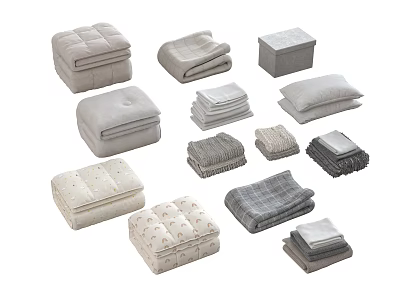 Soft Neutral Tones Bedding Collection With Folded Quilts Pillows And Textured Blankets Home Essentials 3d model