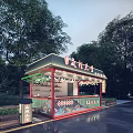 Northeast Chinese Snack Kiosk Restaurant With Green Trees And String Lights Decorations