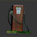 Vintage Red Gas Pump With Grass And Moss At The Base