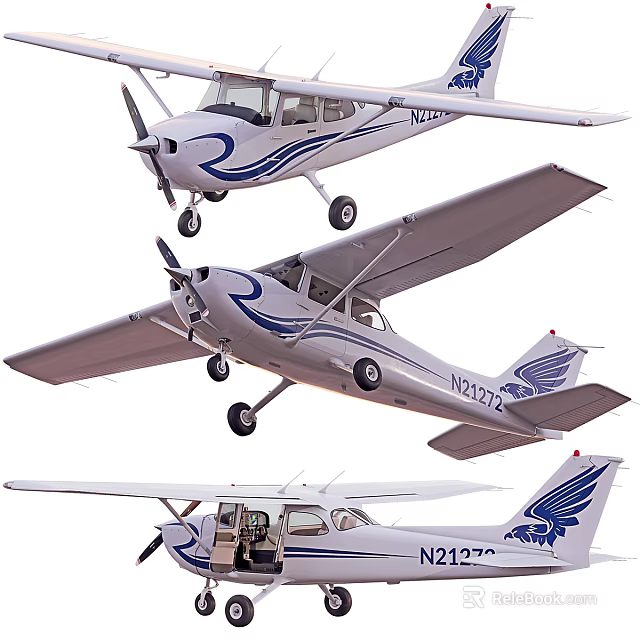 Light Passenger Airplanes With Blue White Paint Propellers And Wings 3d model