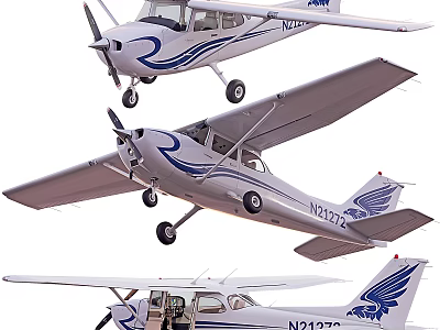 Light Passenger Airplanes With Blue White Paint Propellers And Wings 3d model