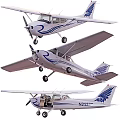 Light Passenger Airplanes With Blue White Paint Propellers And Wings 3d model