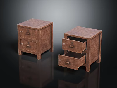 Two Wooden Bedside Tables Featuring Open and Closed Drawers Design 3d model
