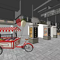 Traditional Commercial Street With Storefronts Stone Pavement Vintage Signboards And Decorative Lanterns