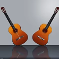 Two Acoustic Guitars Leaning Against White Wall With Floor Reflections