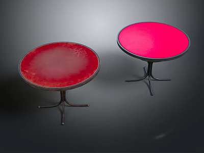 Modern Red Round Tables With Metal Stands On Dark Background Setting 3d model