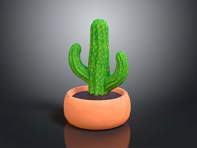 Green Cactus Potted Plant in Orange Clay Pot for Indoor Home Decoration 3d model