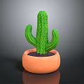 Green Cactus Potted Plant in Orange Clay Pot for Indoor Home Decoration