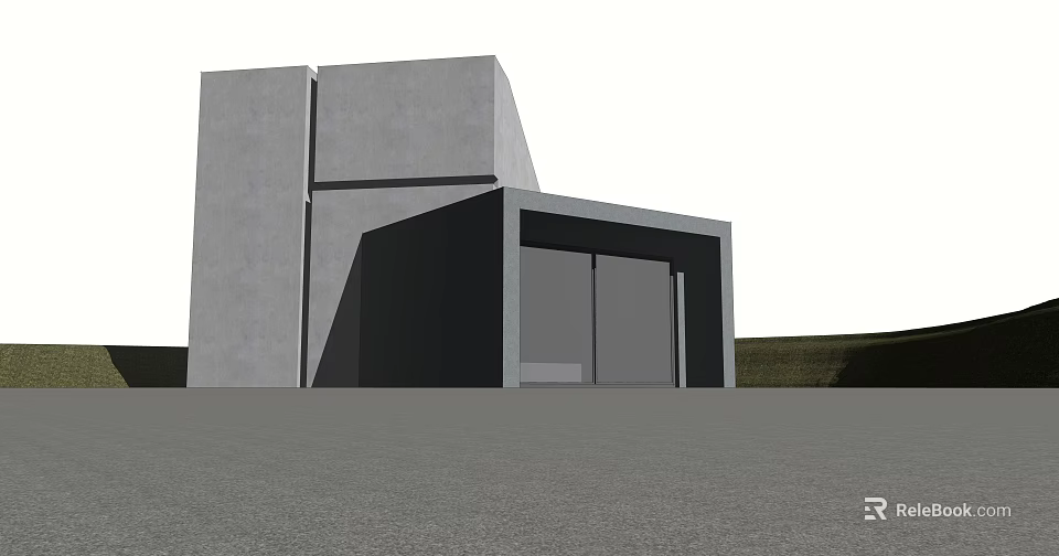 Modern Concrete Architectural Exterior With Geometric Design And Glass Door Facade 3d model 