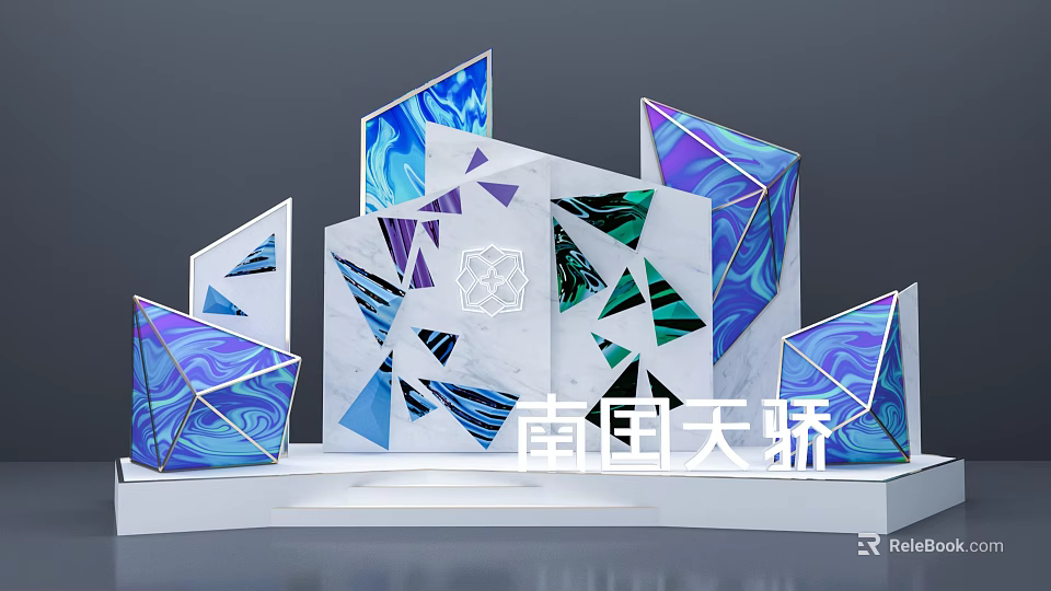 Colorful Geometric Glass Sculptures With Flowing Patterns Marble Base Modern Art 3d model 