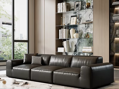 Modern Full Grain Black Leather Sofa Combination For Upscale Living Room Home Furnishing Design 3d model