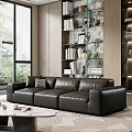 Modern Full Grain Black Leather Sofa Combination For Upscale Living Room Home Furnishing Design