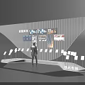 Technology Exhibition Hall Interior With Digital Screens Exhibition Boards And Person Viewing Tech Displays