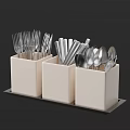 Stylish Cutlery Set With White Containers Black Tray Forks Knives And Spoons