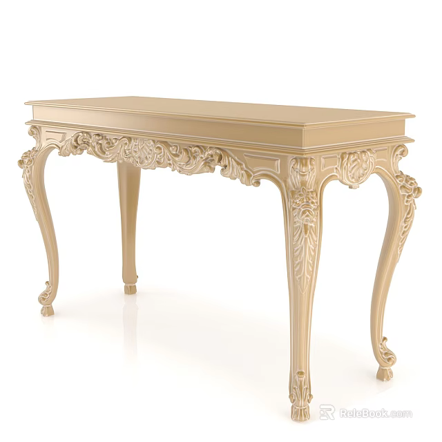 Elegant Entryway Console Cabinet With Carved Details And Sturdy Legs Design 3d model 