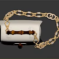 Stylish White Handbag With Bamboo Handle And Gold Chain Design