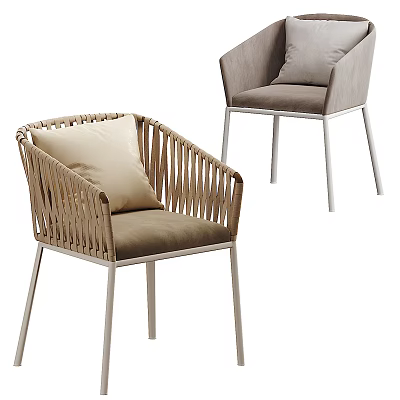 Modern Leisure Chairs with Woven Rattan Frame Fabric Upholstery and Metal Legs 3d model