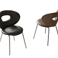 Black and Brown Leather Dining Chairs With Hollow Back And Metal Legs
