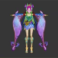 3D Fantasy Female Character With Blue Purple Wings And Creature Inspired Costume Design