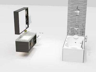 Modern Bathroom Sink Vanity With Mirror Storage Cabinets And Bathtub Shower 3d model