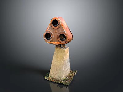 Vintage Electronic Appliance With Three Circular Ports Mounted On Stone Base 3d model