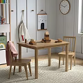 Wooden Kids Table and Chairs Set in Cozy Children's Room with Wooden Blocks