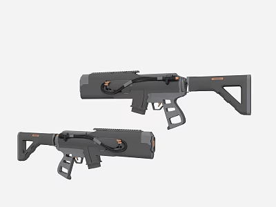 Two Black Tactical Weapons Featuring Adjustable Stocks And Orange Accents Design 3d model