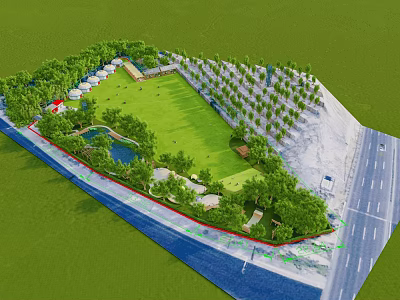 Landscape Garden Design With Green Lawn Trees Pond And Pathways 3d model