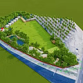 Landscape Garden Design With Green Lawn Trees Pond And Pathways