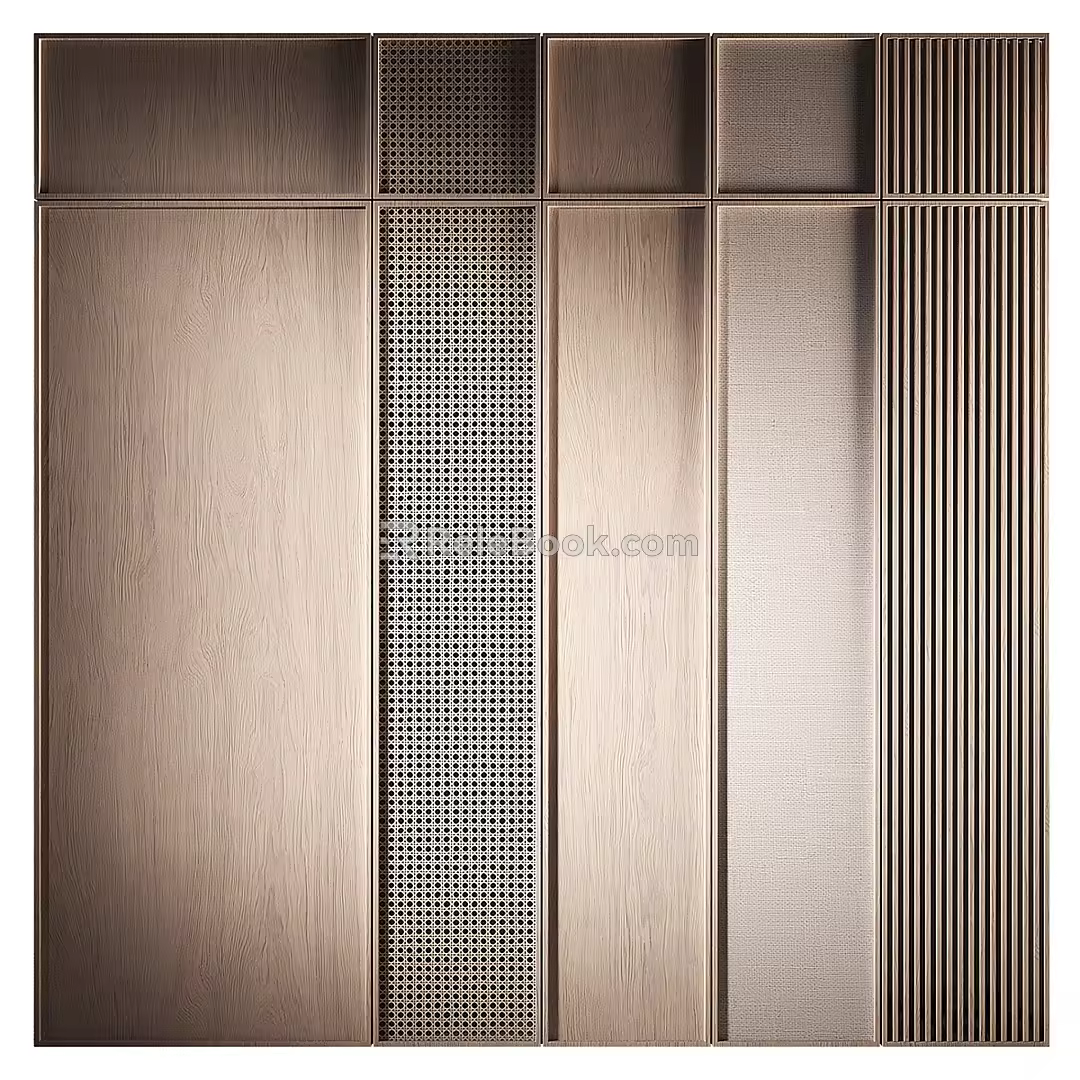Scandinavian new Chinese-style solid wood rattan wardrobe 3d model