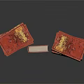 Elegant Red Cover Books With Golden Decorations Stacked On Black Reflective Surface