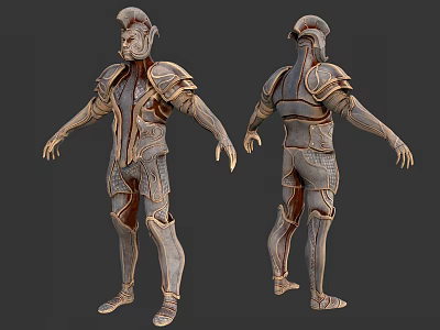 Armored Warrior Creature Front And Back Views With Detailed Ancient Armor Design 3d model