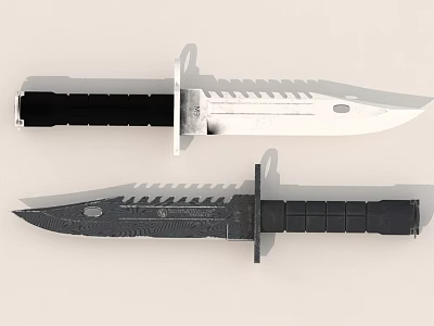 Two Tactical Knives With Black Handles And Serrated Blades On White Background 3d model